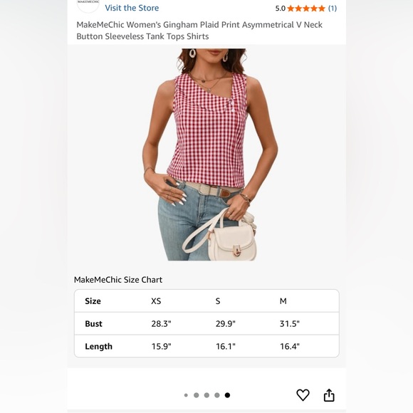Red and White Gingham Sleeveless Top - Picture 3 of 4